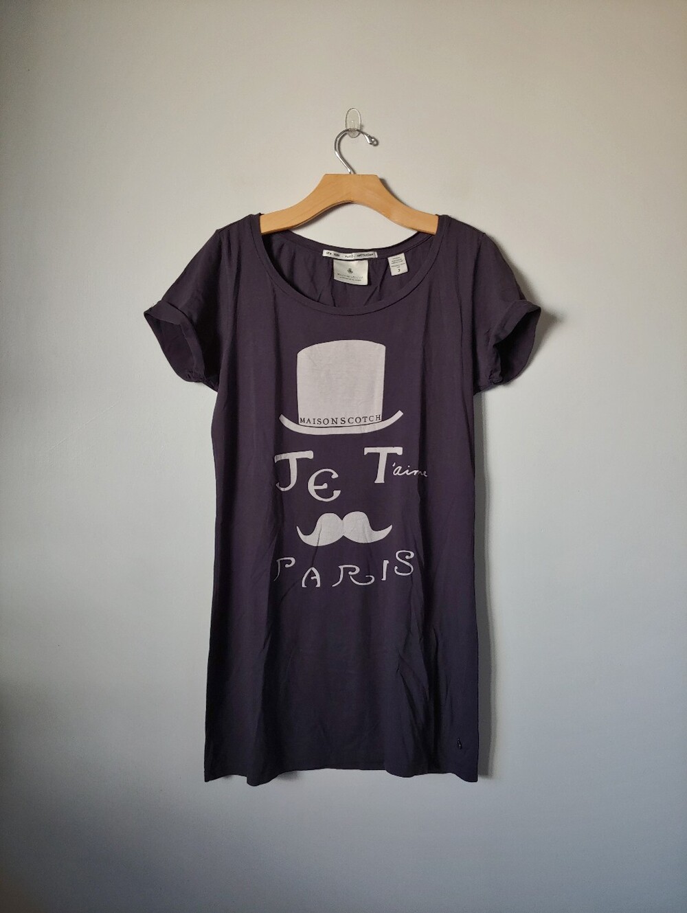 Maison Scotch Long Cotton T-Shirt Short Sleeve Grey Size Medium